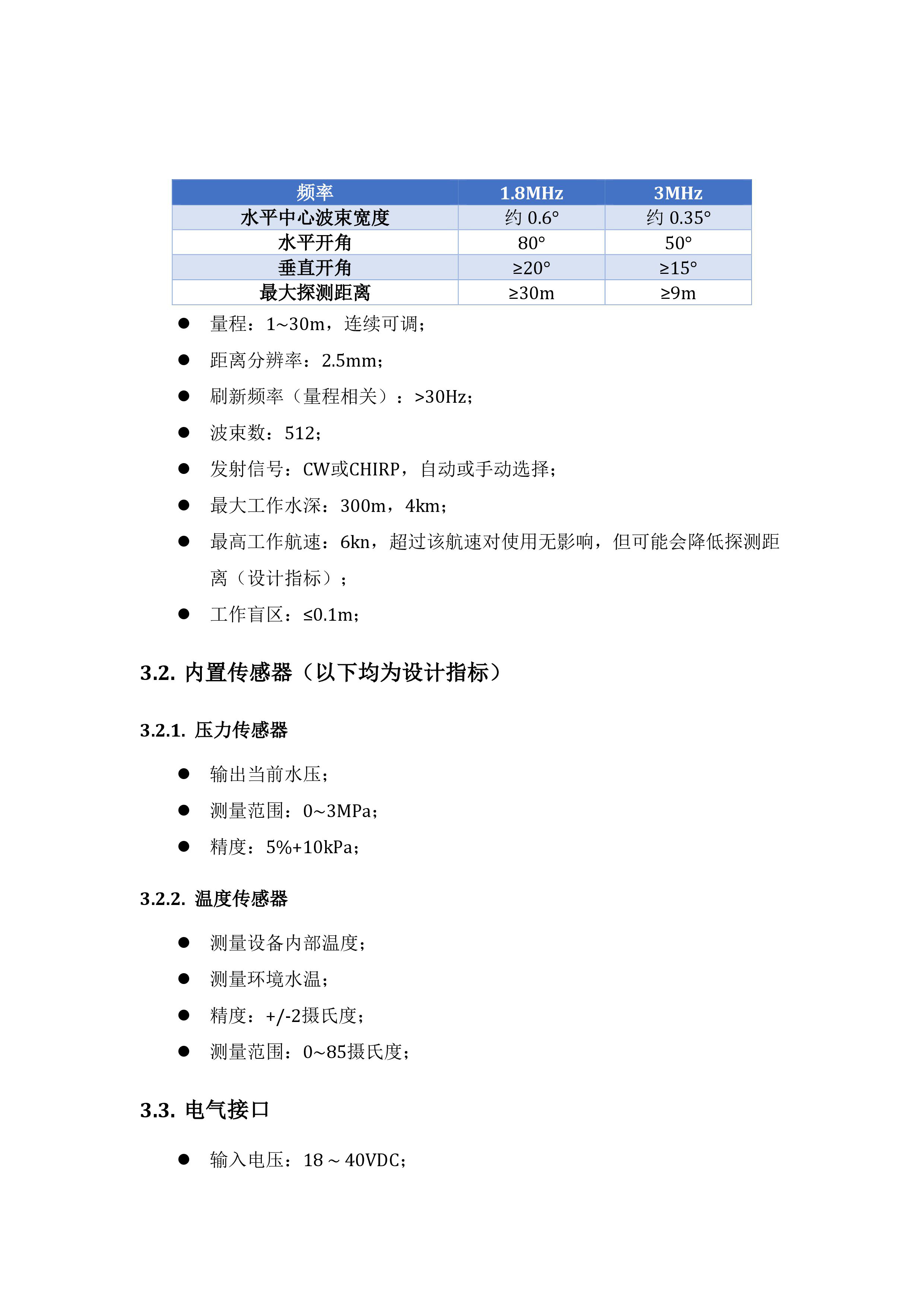 超高频前视声呐参数1